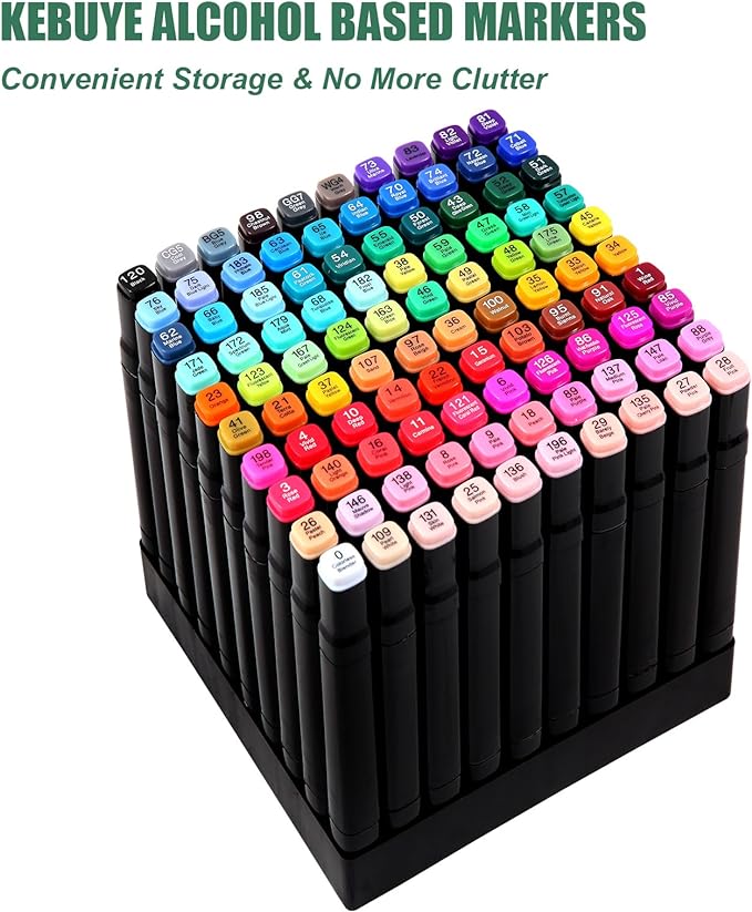 Kebuye 100 Colors Alcohol Markers Set, Dual Tips Blender Art Markers for Drawing Sketching Coloring Artist Pens and Underlining, Professional Permanent Sketch Markers for Kids Adult Coloring