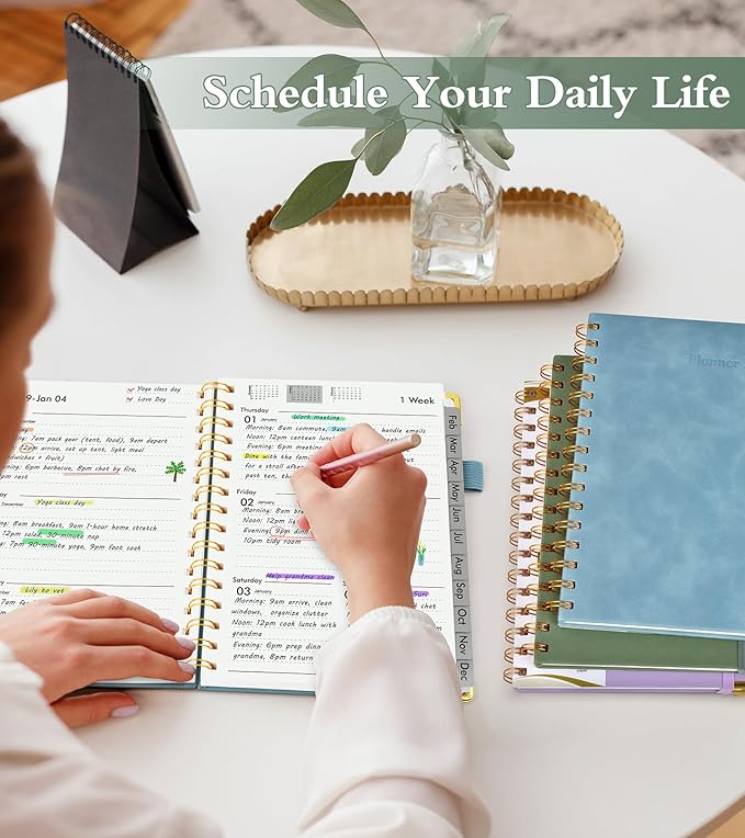 2026 Planner, Hardcover Leather Weekly and Monthly Planner, January 2026 - December 2026, Spiral Yearly Agenda Organizer Book 2026 with Tabs, Daily Calendar Planners for School Work Home, A5 (5.75" x 8.38"), Blue