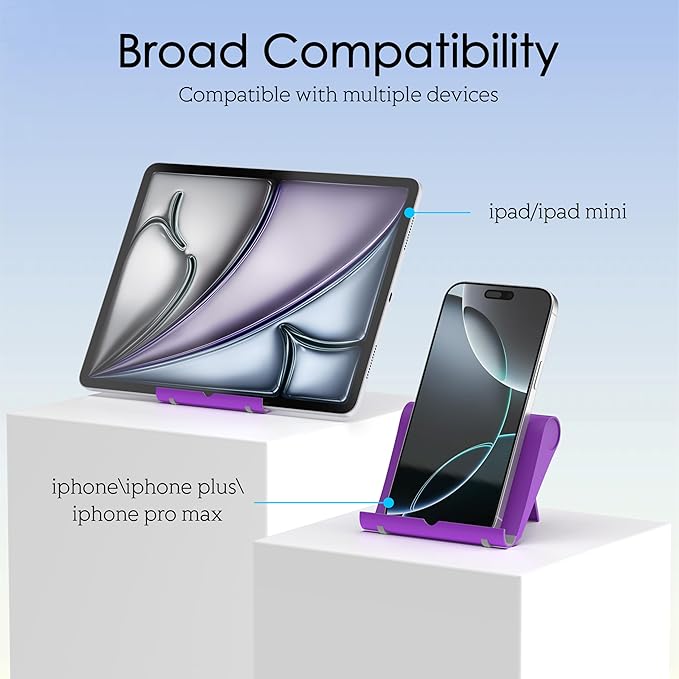 Cell Phone Stand for Desk, Foldable and Adjustable Multi-Angle Holder Dock, Universal Compatibility for Most Phone and Tablet, Portable and Sturdy Design for Office and Home (Purple)