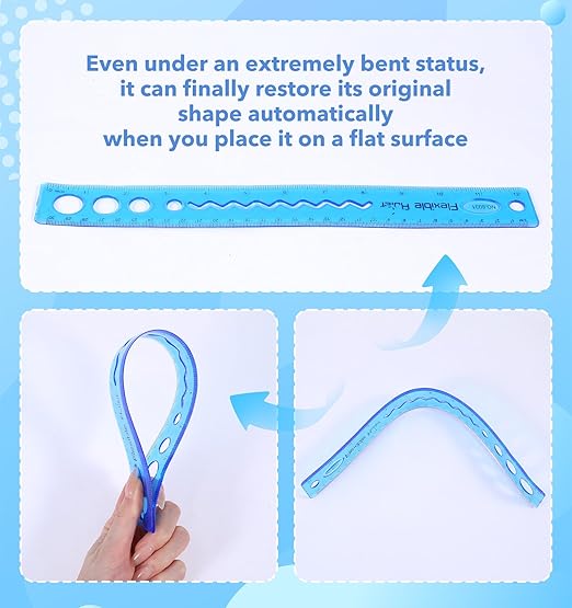3 Pcs Flexible Ruler 12 Inch, Kids Ruler for School Soft Bendy with Inches and Centimeters, Ideal for Kids & Adults School Home Office Supplies, Red Blue Green