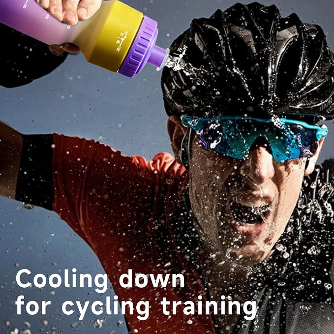 24oz Bike Water Bottle, Cycling Squeeze Water Bottle Leakproof BPA Free | with Capacity Scale w/Pull Top Lid, Reusable, for Bicycle, Gym,Camping, Hiking
