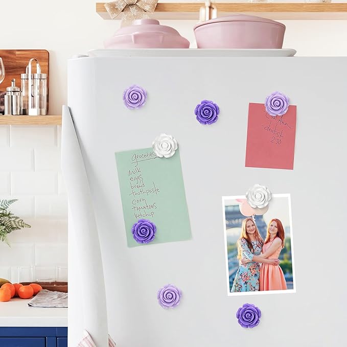 20 Pcs Rose Fridge Magnets, 1.1 Inch Cute Flower Fridge Magnets, 3D Colorful Refrigerator Decorative Magnet for Whiteboard Locker Cabinet (Purple-3 Colors-Rose)