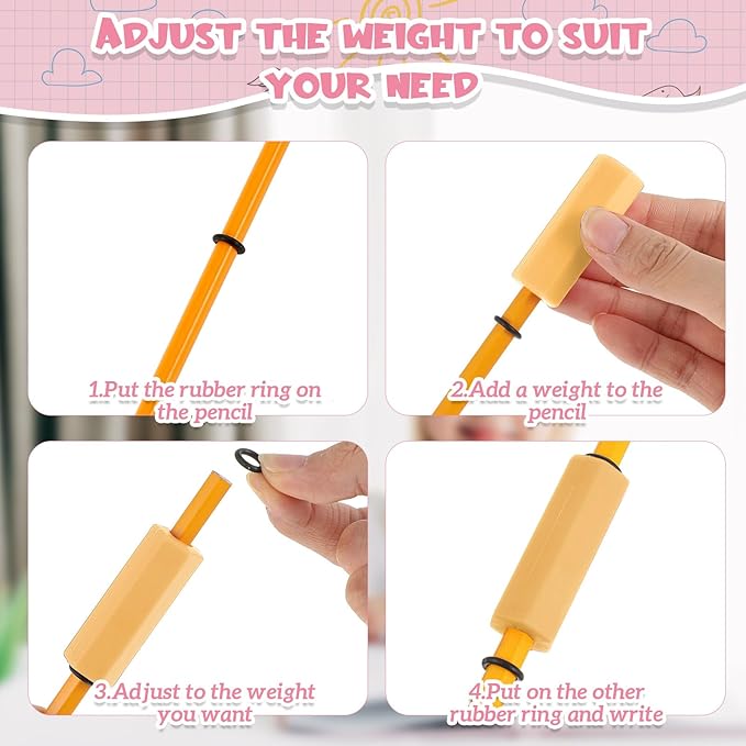 3 Pcs Pencil Pen Weights 1.59 oz, Handwriting Aid Kit for Children Elderly Special Need, Metal Weighted Pencil Holder Tool for Autism Tremors Fine Motor Skills(Pink, Light Yellow, Light Blue)