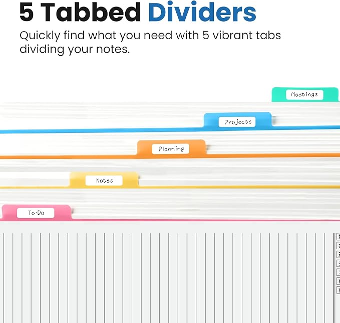 Taja Cute Large Spiral Lined Notebook for Work with 5 Removable Dividers