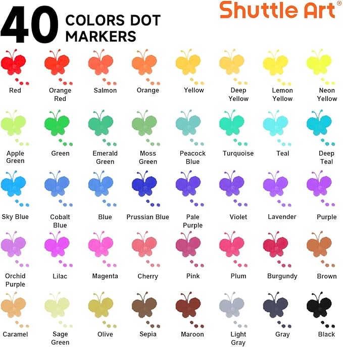 Shuttle Art Dot Markers, 40 Colors Washable for Toddlers with Free Activity Book, Bingo Daubers Supplies for Kids Preschool Children, Non Toxic Water-Based Dot Art Markers