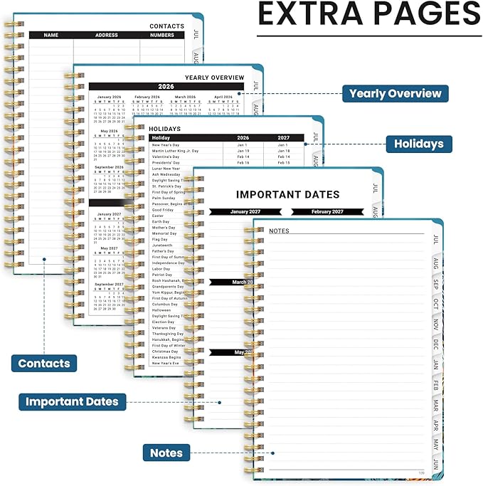Planner 2026-2027, Monthly and Weekly Academic Planner July 2026 - June 2027, Hardcover Student Teacher Planning Agenda Calendar Book with Tabs, Perfect for Office School Supplies, A4 (8.5" x 11") - Deep Bearings