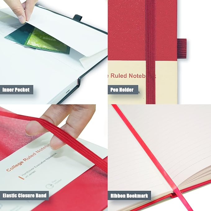 Heture Hardcover Notebooks, A5 Lined Journals Notebook for Writing 160 Pages, 8.2 x 5.5 inch, Classic Ruled Notebooks for College/Work/Travel(Lined-3 Pack, Red)