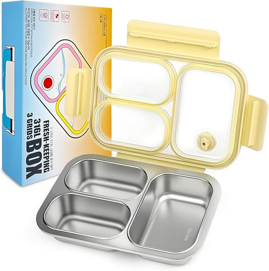 Premium 25oz SUS316L Stainless Steel Lunch Box Bento Box - Reusable Metal Snack Containers with Lids for Kids & Adults - Daycare/School/Work/Travel - Superior Corrosion-resistant (Yellow)