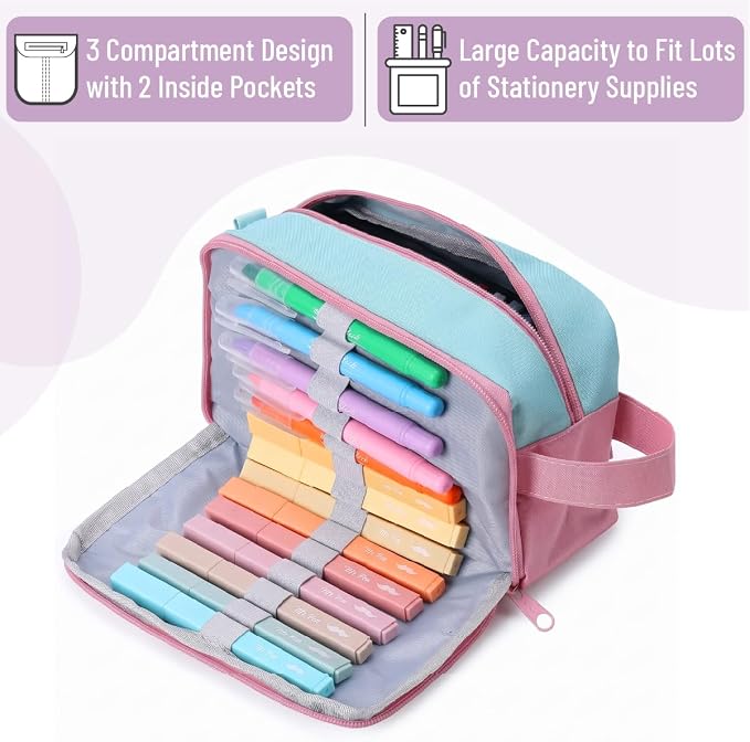 Mr. Pen- High Capacity Pencil Case, Large Pencil Pouch with 3 Compartments and 2 Pockets, Large Pencil Bag with Smooth Zipper, Cute Pencil Case Pouch Organizer, School Supplies for Teens