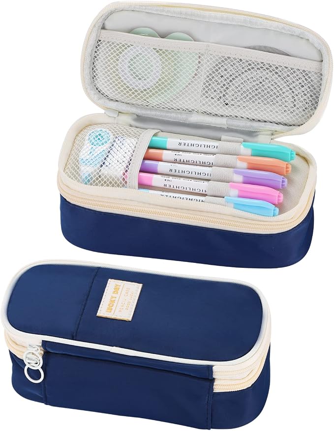 Dugio Large Pencil Case for Girls Teens Kids Pencil Bag with Zipper Blue | Big Pencil Pouch Organizer Aesthetic Pen Pencil Case Back to School Supplies, Large Capacity Design, Durable Metal Zipper