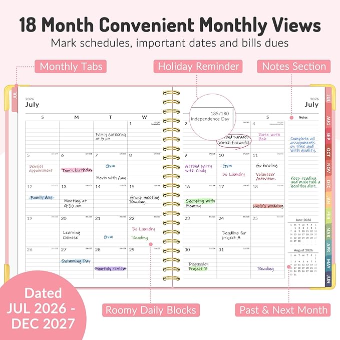 Jul 2026 - Dec 2027 Planner, Forvencer 18 Month Academic Planner 2026-2027, 8.5" x 11", Calendar Planner Weekly and Monthly, Daily Agenda Book, School Supplies for Student Teacher, A4, Navy Blue