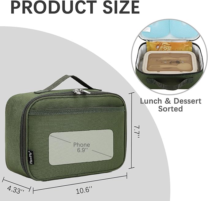 FlowFly Kids Lunch box Insulated Soft Bag Mini Cooler Back to School Thermal Meal Tote Kit for Girls, Boys, Green