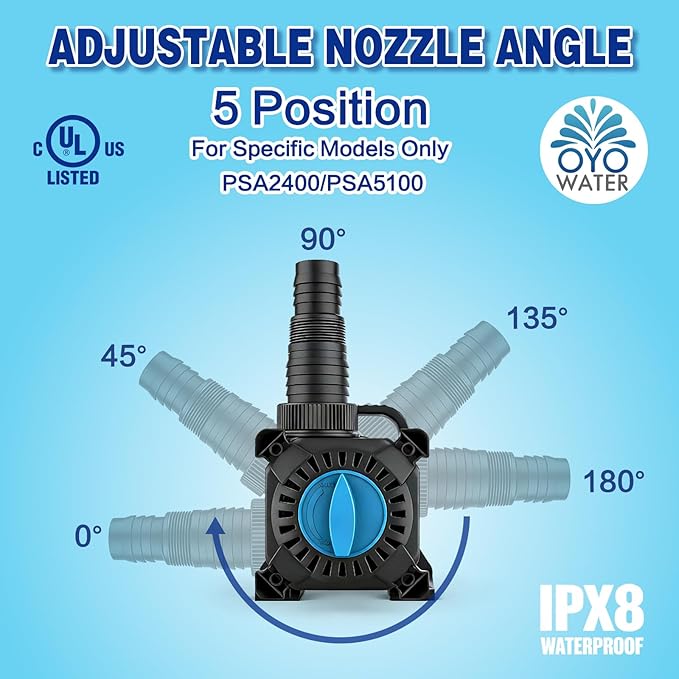 Pond Pump, 2400 GPH Adjustable Flow Submersible Water Pump with Filter Bag, UL Listed Copper Motor, IPX8 Waterproof 20.3ft Cord for Koi Pond, Fountain, Waterfall, Hydroponics, Irrigation