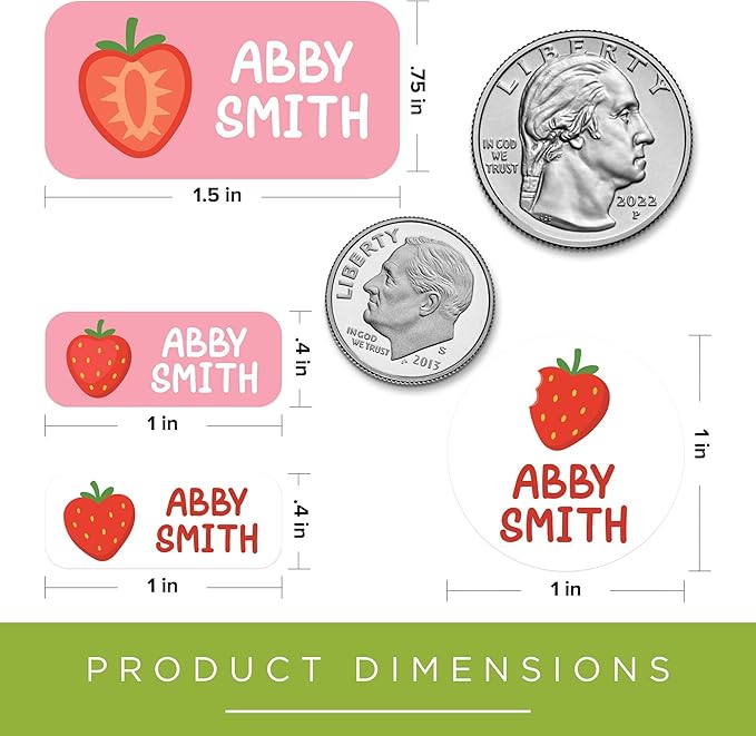 Personalized Daycare Name Labels for Kids, (130 Pack) Waterproof Custom Name Stickers for Clothing Tags, Lunch Boxes and School Supplies, Made in USA by MSC -Strawberry 2