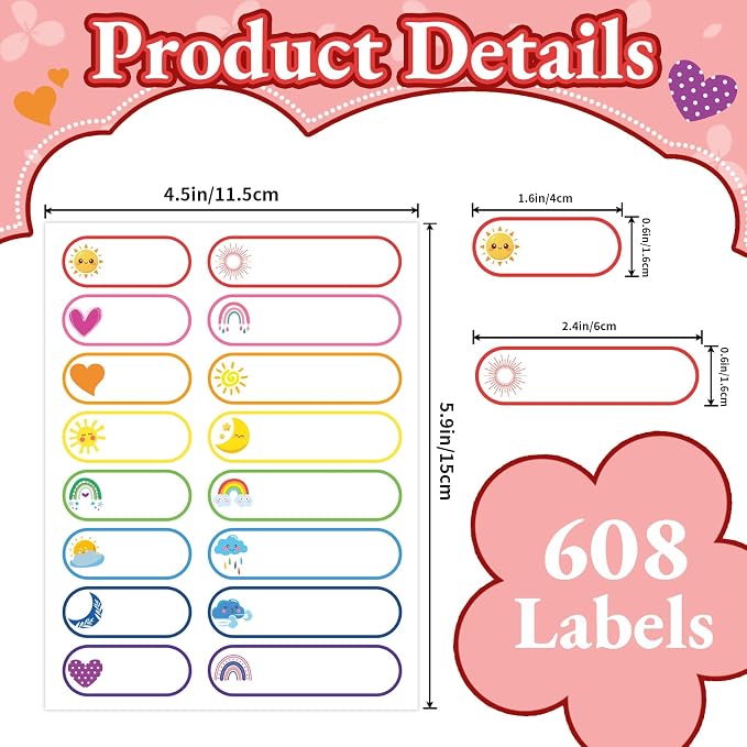 608PCS Daycare Labels, Bottle Name Labels for Kids (Weather) | Waterproof Labels for Bottles | Baby Name Label | Nursery and Preschool Essentials