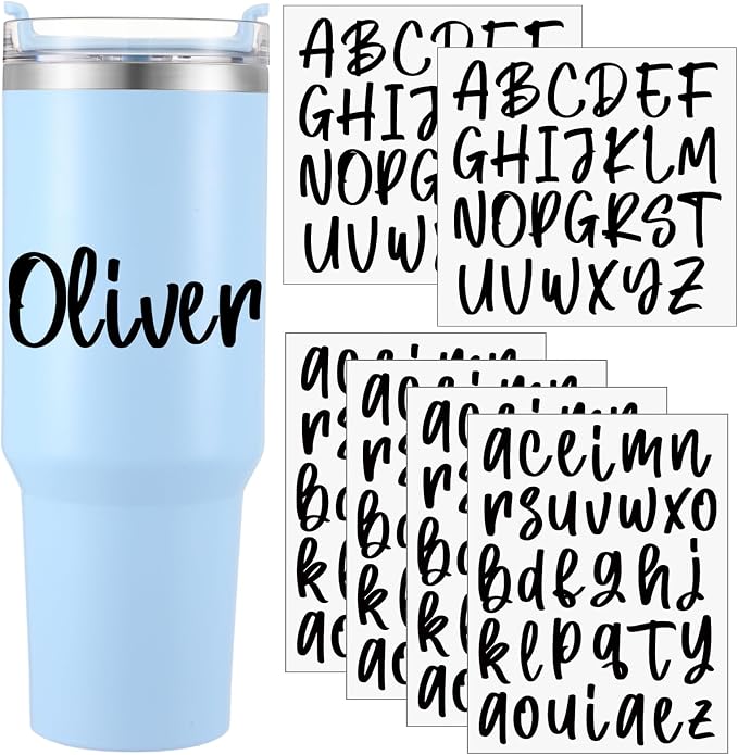 Humyoun UV DTF Cup Wrap Letter Stickers Vinyl Decals,Black,6 Sheets | Personalized Name Stickers for Water Bottles Tumblers, Waterproof UV DTF Alphabet A-Z Stickers for 14-40oz Mugs DIY Craft