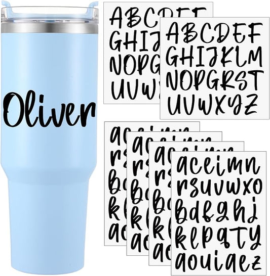 Humyoun UV DTF Cup Wrap Letter Stickers Vinyl Decals,Black,6 Sheets | Personalized Name Stickers for Water Bottles Tumblers, Waterproof UV DTF Alphabet A-Z Stickers for 14-40oz Mugs DIY Craft