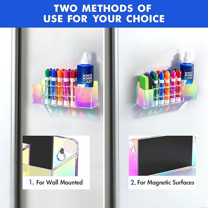 Magnetic Dry Erase Marker Holder for Whiteboard, Wall Mount Pen Holder for Refrigerator, Clear Pencil Holder for Fridge, Strong Magnet Locker Organizer for Classroom(Colorful)