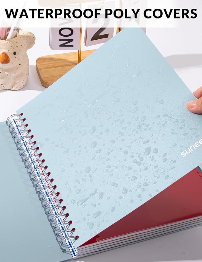 SUNEE Spiral Notebooks for Work with Removable Dividers & Tabs – College Ruled 5 Subject, 300 Pages, 3 Hole Punched, Durable PP Cover, 8"x10.5" – Notebooks for Office or School, Grey Blue
