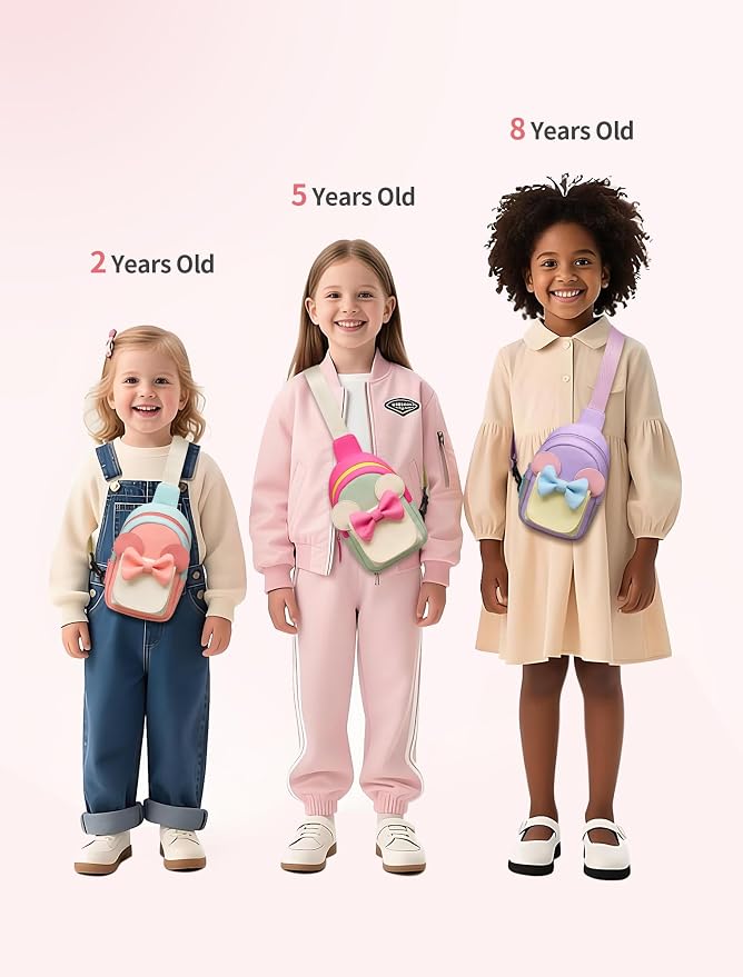 Birthday Back to School Gifts for Girls 3-8, Kids Fanny Pack Toddler Purse | Cute Fashion Sling Crossbody Bag for 3 4 5 6 7 8 Year Old Girls with Adjustable Strap. Perfect for Travel Holiday Essentials