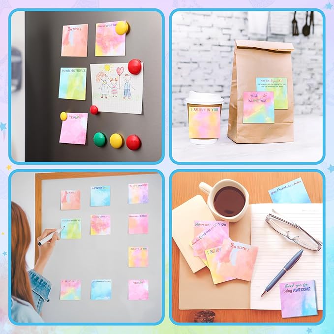 Yinder 24 Pcs Inspirational Sticky Notes Cute Motivational Sticky Notes Pad End of Year Employee Appreciation Gifts Bulk for Teacher Nurse Coworkers Office Supplies 3 x 3'' (Thank You,Water Color)