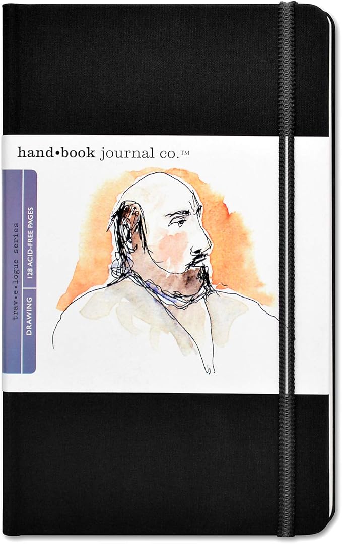 Travelogue Drawing Book, Large Portrait 8-1/4 x 5-1/2, Ivory Black Artist Journal