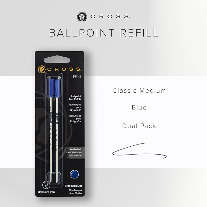 Cross Ballpoint Pen Refill - Refill for Consistent Ink Flow - Quick-Drying - Blue - Medium - 2Pack
