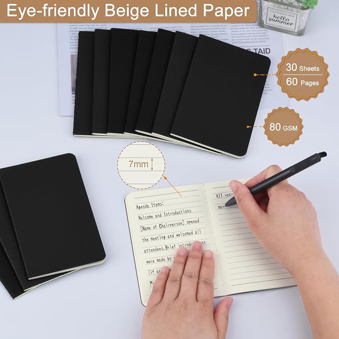 ZCZN 180 Pack Kraft Pocket Notebooks Bulk, 3.5 X 5.5 Inches Lined Paper Journaling Notebooks, 30 Sheets/60 Pages, Mini Journal Notebooks for Work, Writing, Traveler Memo Notepad(Black Cover)