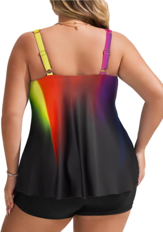 Hanna Nikole Womens Tankini Swimsuits 2 Piece Bathing Suit Flowy Ruffle Tankini Tops with Swim Shorts