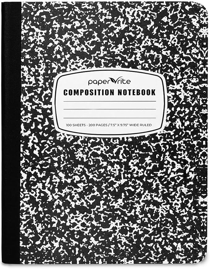 Assorted Marble Composition Notebook Wide Ruled (9.75x7.5 in), 100 Sheets | 200 Pages | For School, Office, Students, Teachers (1, Black)