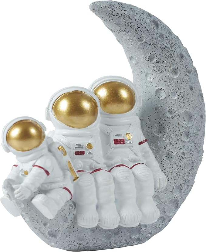Astronaut Decor Family Sculptures, Astronaut Family of 3 Figurines, Space Themed Bedroom Decor, Desktop Decor, Shelf Decor, Gifts for Space Lovers, Gold Astronaut Home Deocr