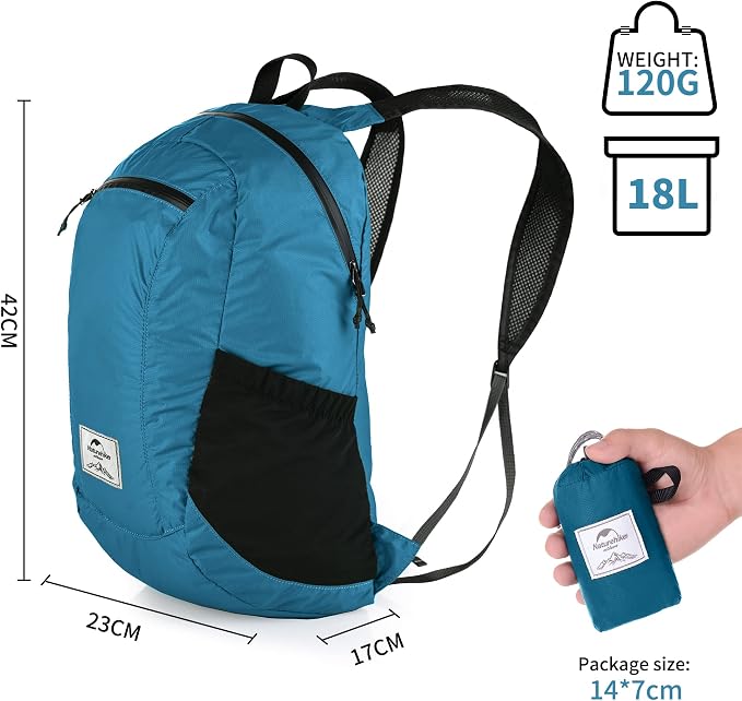 Naturehike 18L Lightweight Hiking Backpack, Waterproof Camping Packable Backpack Ultralight for Travel, Airplane, Small Hiking Daypack for Adults, Blue