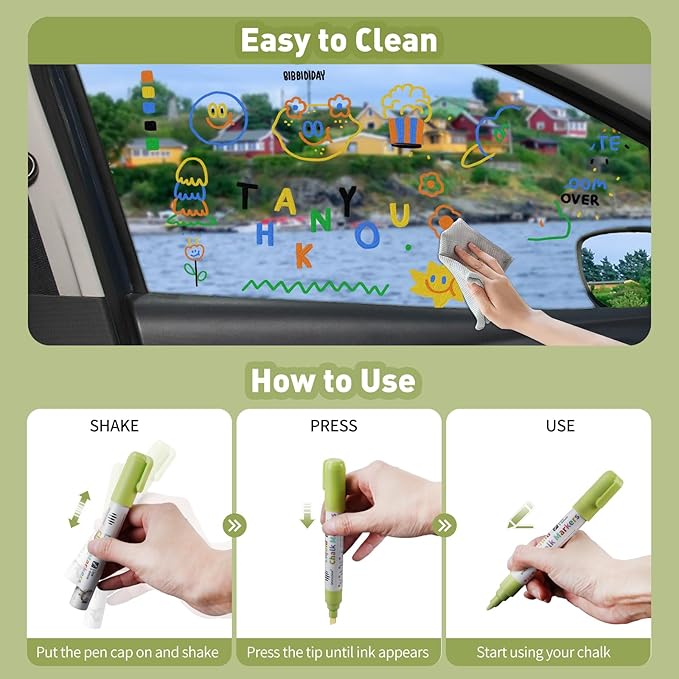Liquid Chalk Markers with 6mm Reversible Tips 8 Colors Dry & Wet Erase Pens, Pastel Chalk Markers for Blackboard Whiteboard Chalkboard Mirror Glass Window Cars