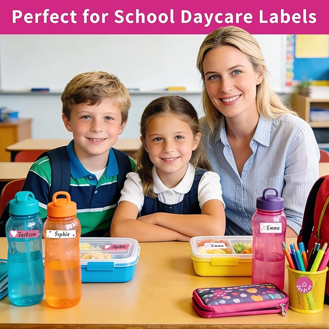 Daycare Name Labels for Kids, 360pcs Waterproof & Removable Name Stickers for Water Bottles, Lunch Boxes and School Daycare Name Tag (Love)