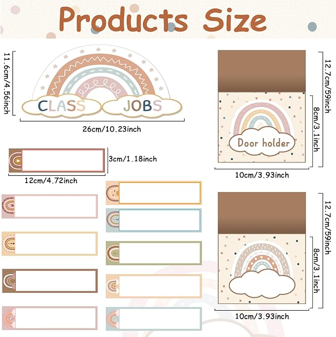 81 Piece Boho Rainbow Class Jobs Bulletin Board Boho Rainbow Themed Classroom Jobs Pocket Chart Set Teacher's Helper Chalkboard Decor Classroom Bulletin Board Set Wall Decoration for Back to School