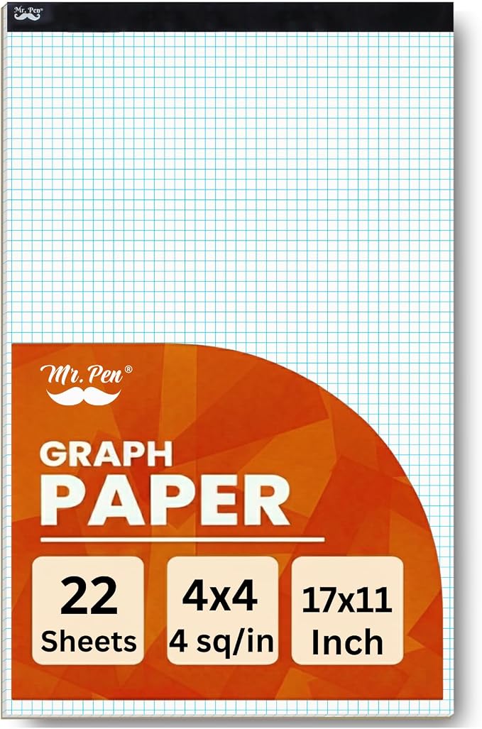 Mr. Pen- Graph Paper Pad, 17x11 Inches, 4x4 (4 Squares per Inch), 22 Sheets, Ideal for Math, Graphing and Sketching, Grid Paper for Students, Engineers, Artists (Pack of 36)