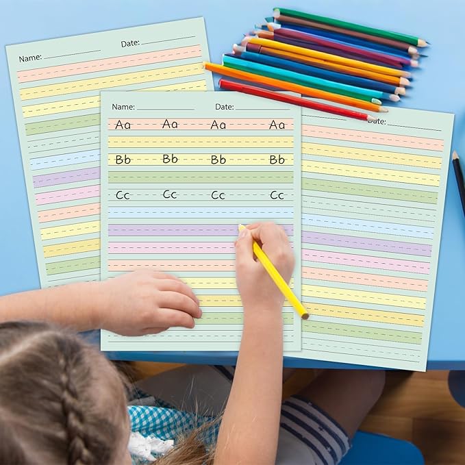OBUSATT 100 Sheets Multi-Color Raised Line Paper Kindergarten Practice Tactile Writing Papers with 0.5inch Spacing Primary Handwriting Tablet for Kids Teachers Sensory with Line 8.5 x 11 Inch
