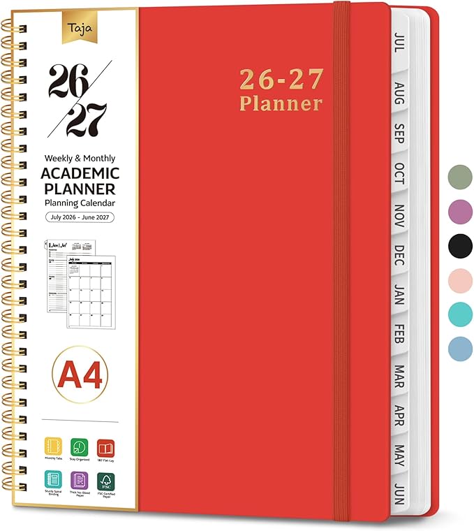 Planner 2026-2027, 8.5" x 11" Weekly and Monthly Academic Year Planner Calendar, July 2026 - June 2027, Hardcover Large School Planning Agenda With Tabs, Perfect for School & Office Supplies, A4, Tomato Red