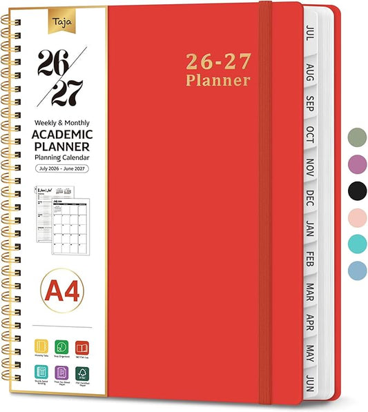 Planner 2026-2027, 8.5" x 11" Weekly and Monthly Academic Year Planner Calendar, July 2026 - June 2027, Hardcover Large School Planning Agenda With Tabs, Perfect for School & Office Supplies, A4, Tomato Red