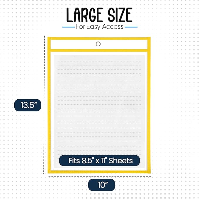 Essex Wares - 6 Pack, Yellow, Dry Erase Pocket Document Protectors, 10" Wide x 13.5" Tall - Dry Erase Clear Plastic Sleeves - Reusable & Easy Erase Plastic Invoice Holders, Water-Resistant & Durable