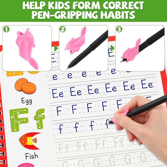 Magic Grooved Writing Practice Books for Kids 3-10, Large Reusable Handwriting Workbooks with Disappearing Ink, 3D Tracing Book Toy Gifts for Kindergarten Summer Workbook Preschool Learning Activities