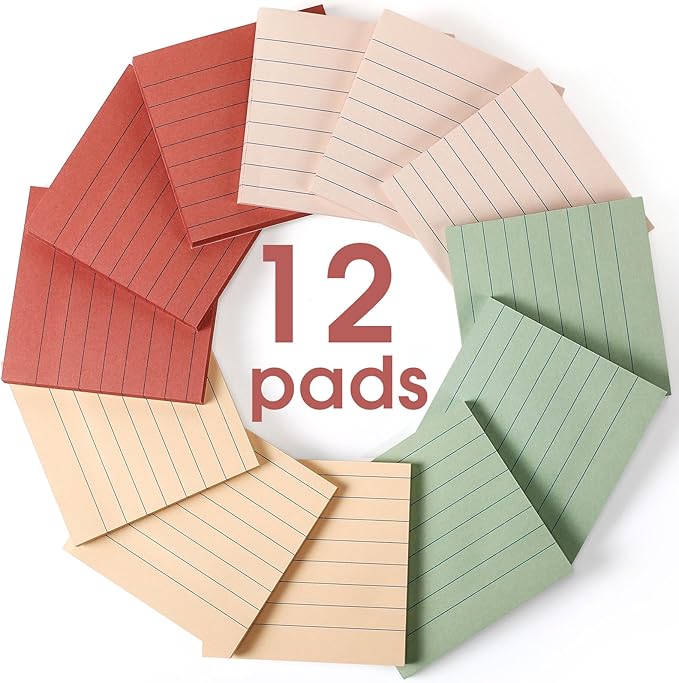 AmazingSpark 12 Pack Vintage Lined Sticky Notes 3x3 inch Post Ruled Stickies Super Self Stick Power Memo Pads Multi Colors Notes Pads Vintage Aesthetic School Office Supplies Accessories