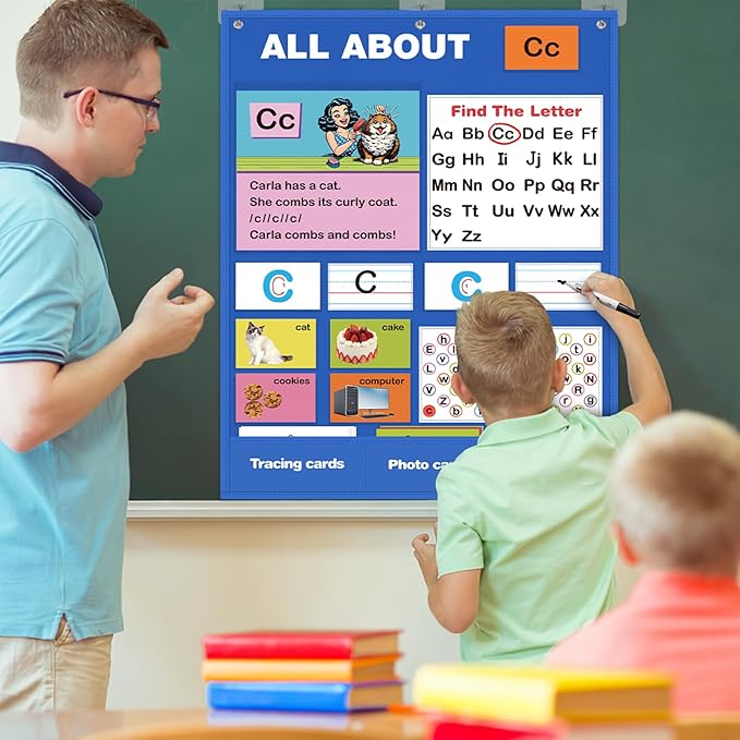 Alphabet Learning Pocket Chart, Alphabet Wall Chart for Toddlers 1-3, Handwriting Practice Letter Tracing Circle Time Learning Center for Classroom, Preschool Classroom Must Haves XL35x 27"