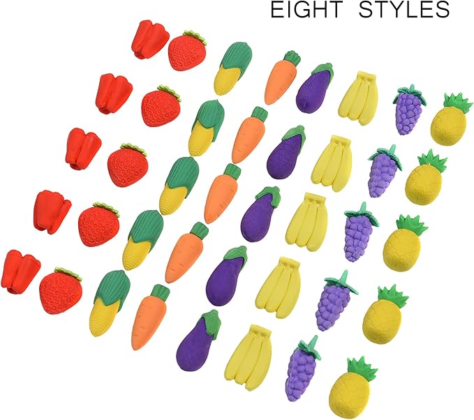 40 Pcs 3D Food Earsers, Cute Mini Fruit Vegetable Puzzle Erasers, Bulk Cool Fun Take Apart Erasers for Kids Boys Girls