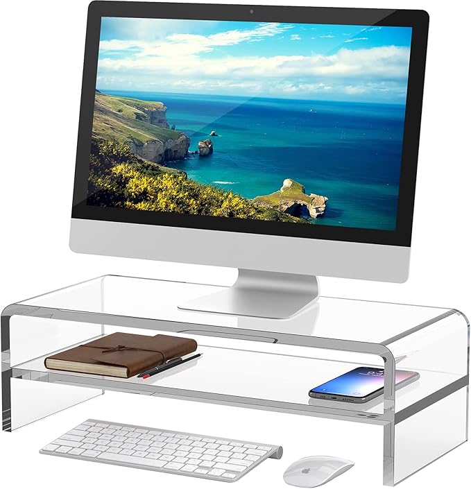Egchi Acrylic Monitor Stand,2 Tiers Computer Monitor Riser(18x8x5.5 inches),Computer Stand/Monitor Riser for Office,School,Home,Laptop Stand Desktop Stand for Keyboard Storage&Printer TV Screen