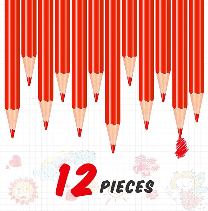 Chinco 12 Pieces Red Pencils with Eraser for Kids HB Erasable Pencils Pre-sharpened Wooden Pencil Correcting for Students School Writing Drawing Checking