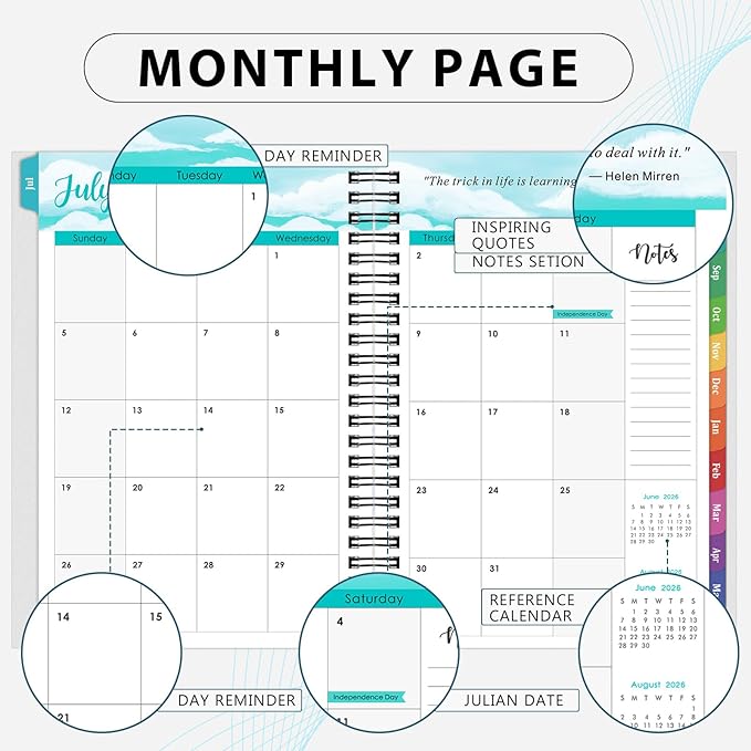 Planner 2026-2027- Academic Planner 2026-2027, JUL.2026 - JUN.2027, 6.4" x 8.3", 2026-27 Calendar Planner, Weekly and Monthly with Waterproof PVC Cover, Colorful Tabs, Spiral Bound, Student Teacher Organizer - Black