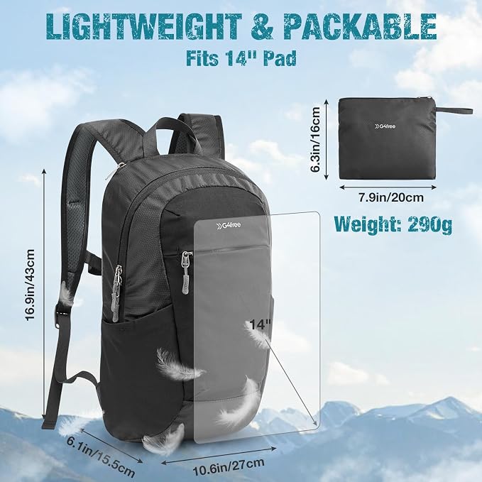 G4Free 18L Lightweight Packable Hiking Backpack for Men Women | Small Foldable Daypack for Travel Camping Trip