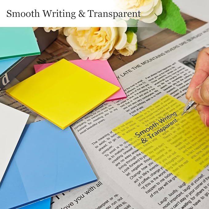 Transparent Sticky Notes Set, 14 Pack Clear Notes 3x3 Inch, Writable Translucent Memo Pads 700 Sheets for Office & School Supplies (14, Colorful)