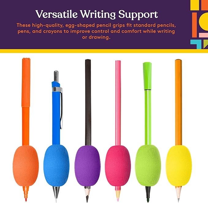 Special Supplies Egg Pen-Pencil Grips for Kids and Adults Colorful, Cushioned Holders for Handwriting, Drawing, Coloring - Ergonomic Right or Left-Handed Use - Reusable (6-Pack)